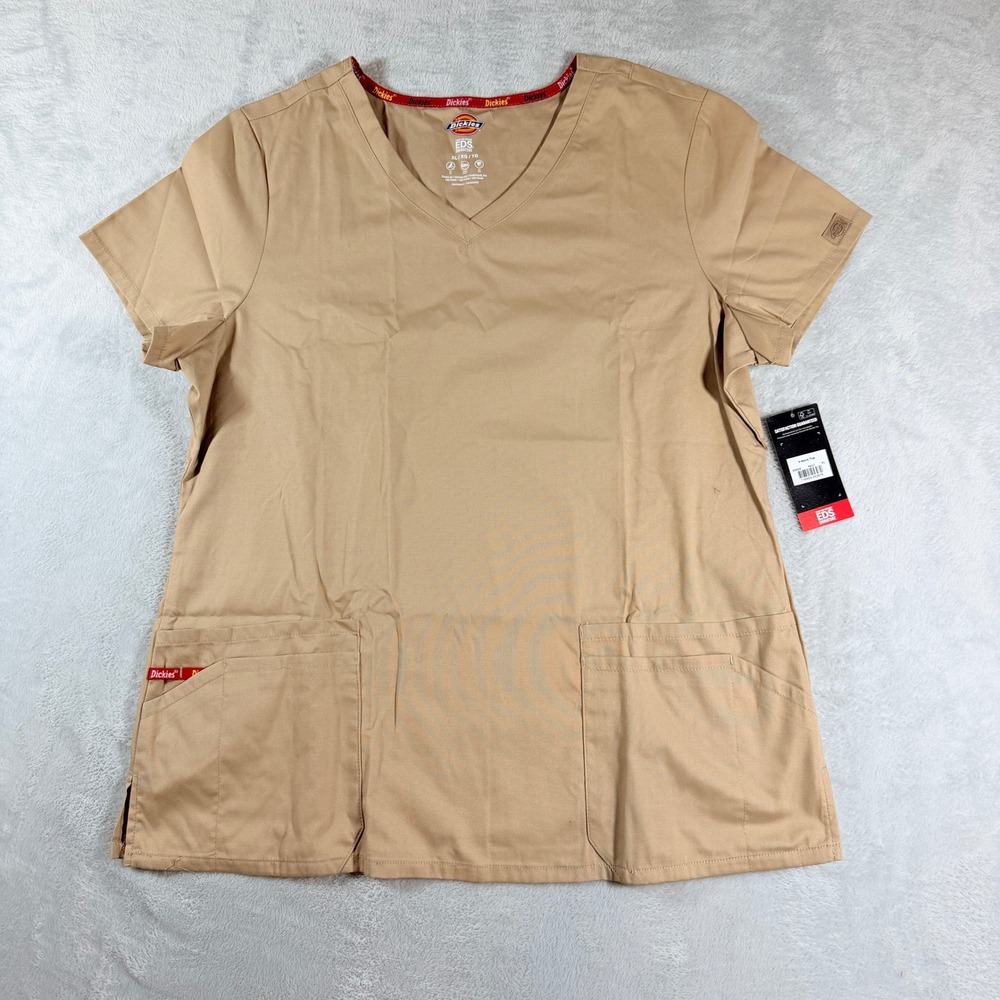 Dickies Womens EDS Signature Khaki Scrub Top Size XL V-Neck NWT